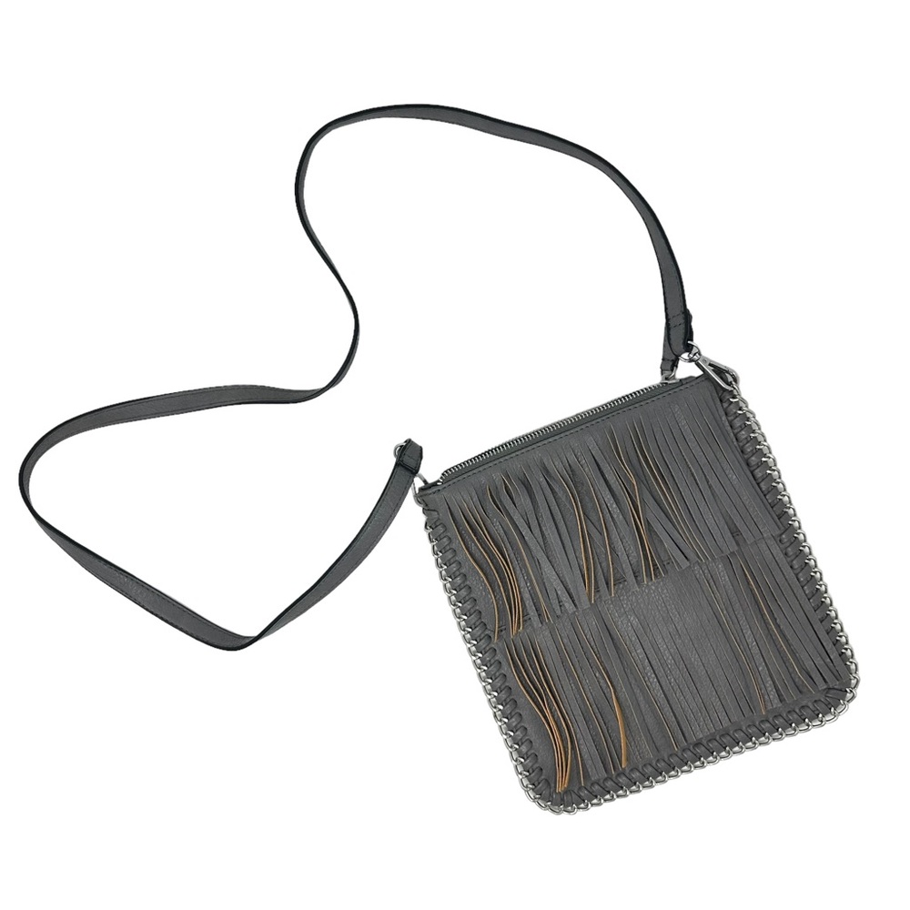 Expressions Nyc Gray Faux Leather Fringe Crossbody Purse